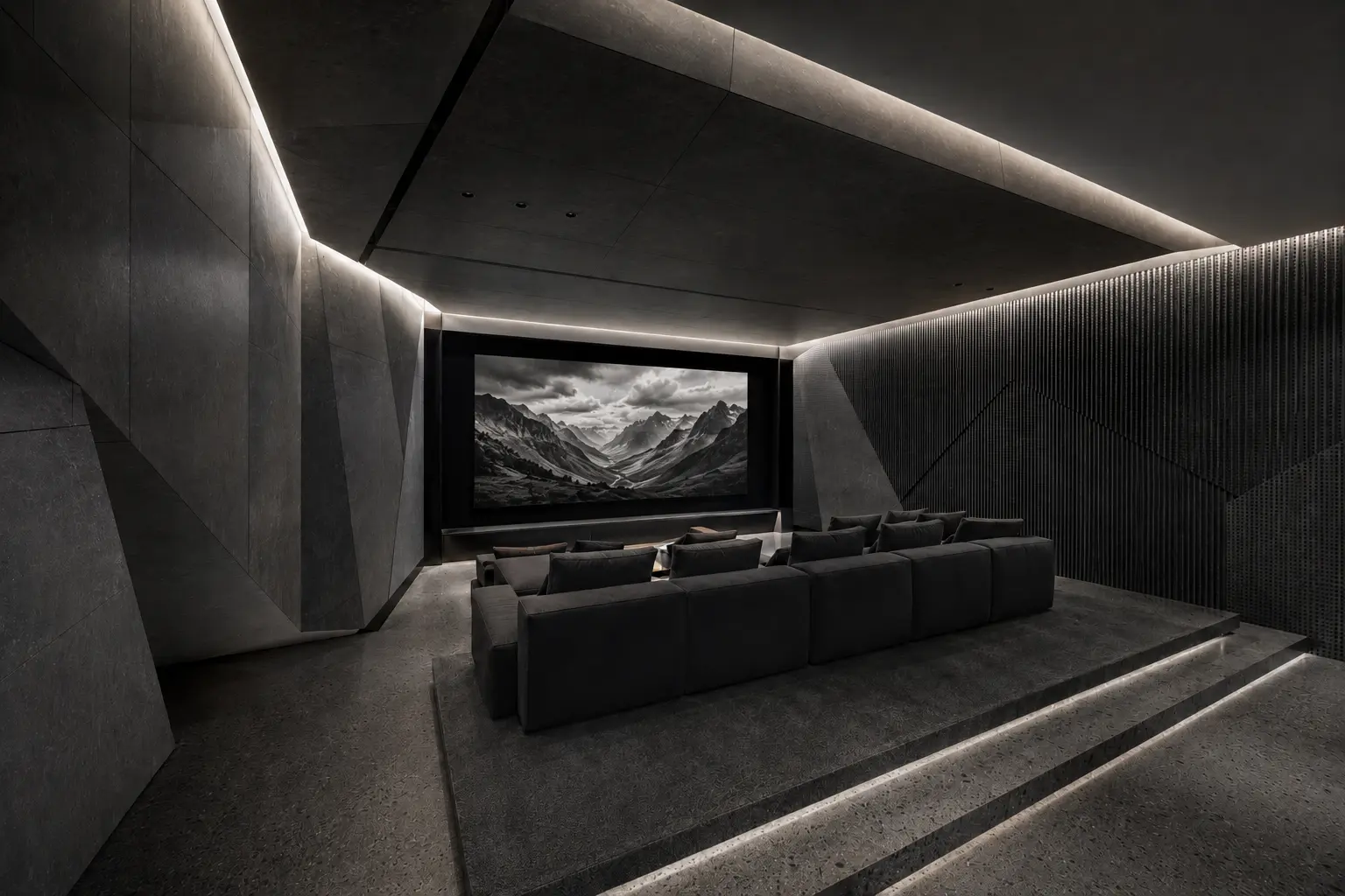 Dedicated home theater with architectural acoustic treatment