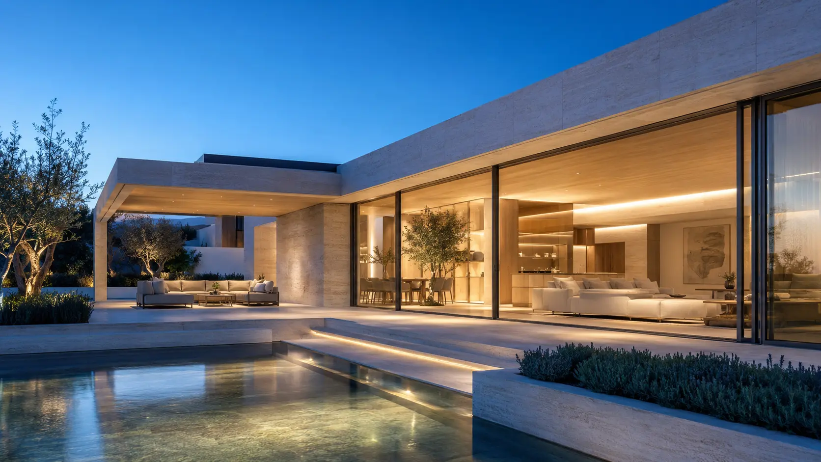 Contemporary residence at blue hour