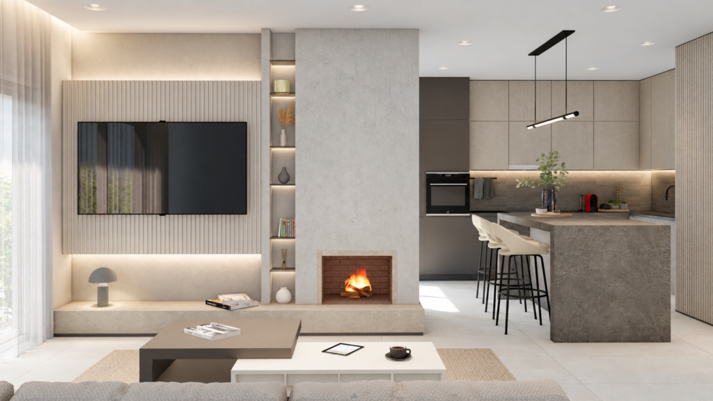 KNX maisonette living room and kitchen — architectural visualisation KNX maisonette living room and kitchen — architectural visualisation