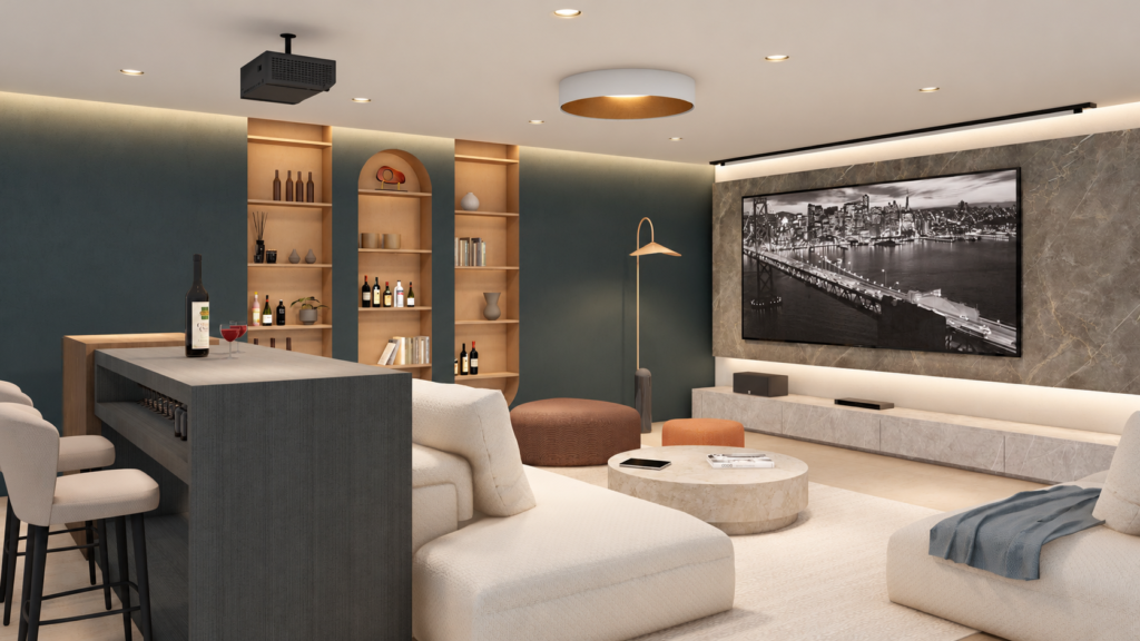 Home theater room — architectural visualisation Home theater room — architectural visualisation