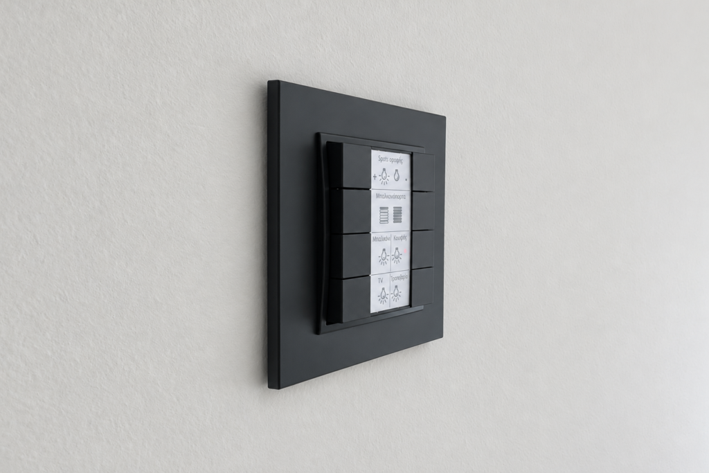 Side view of a wall-mounted KNX controller Side view of a wall-mounted KNX controller