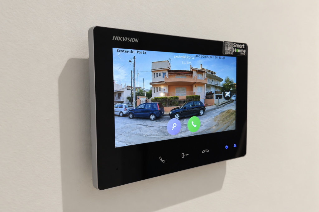 Video intercom monitor showing the outside entrance Video intercom monitor showing the outside entrance