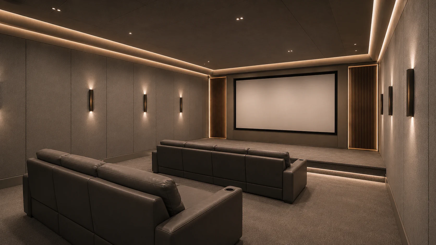 Private cinema with warm architectural lighting
