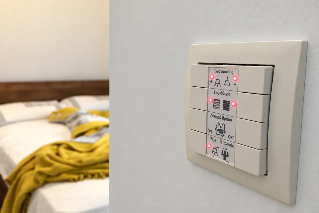 Μεζονέτα KNX 120 τ.μ. – Χειριστήριο υπνοδωματίου για φωτισμό και ρολά Χειριστήριο υπνοδωματίου για φωτισμό και ρολά