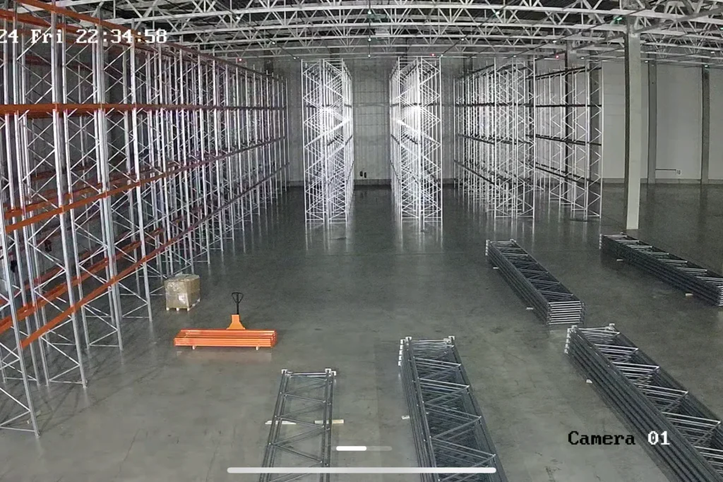 Camera view of warehouse racking and aisles Camera view of warehouse racking and aisles