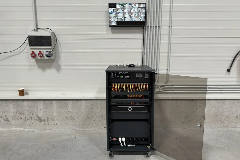 Central network rack and surveillance monitor Central network rack and surveillance monitor